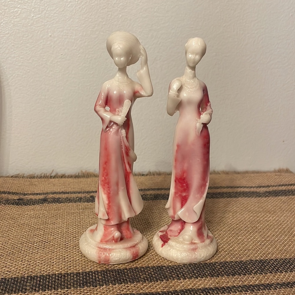 Vintage Red/White Victorian Lady Figurines (Set)